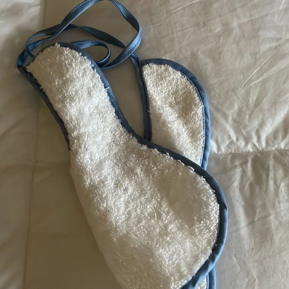 Baby Bib, 6.5x9.5 inches, handmade, towel material, white & blue, reversible.